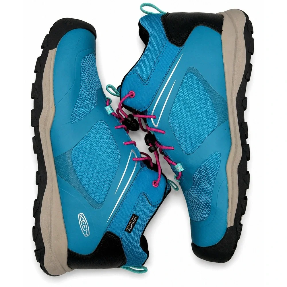 KEEN Wanduro Kids 7Y Blue Pink Mid Waterproof Trail Running Hiking Boots 1027896